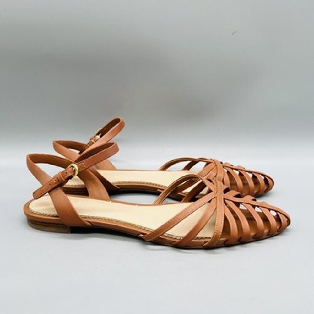 Boden Sandals Womens 8.5 Brown Leather Strappy Ankle Buckle Flat Casual Shoes